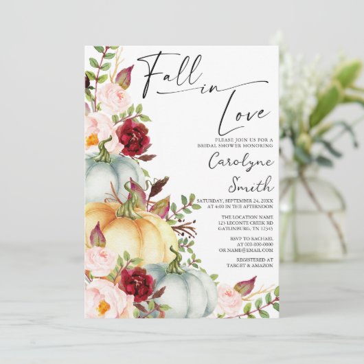 Herbst der Liebe Pumpkin Blumenkohl Brautparty Einladung (Stehend Vorderseite)