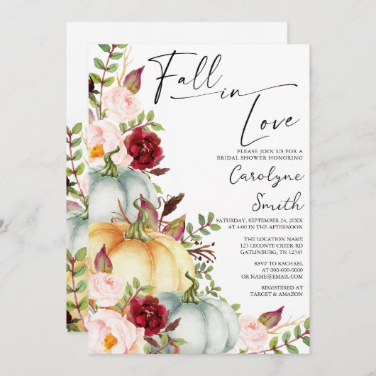 Herbst der Liebe Pumpkin Blumenkohl Brautparty Einladung (Vorne/Hinten)