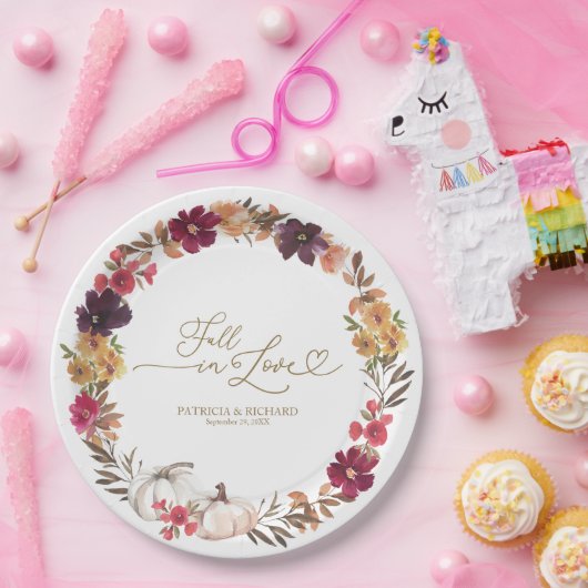 Herbst der Liebe Pumpkin Burgund Blumenhochzeit Pappteller (Party)