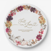 Herbst der Liebe Pumpkin Burgund Blumenhochzeit Pappteller (Vorderseite)