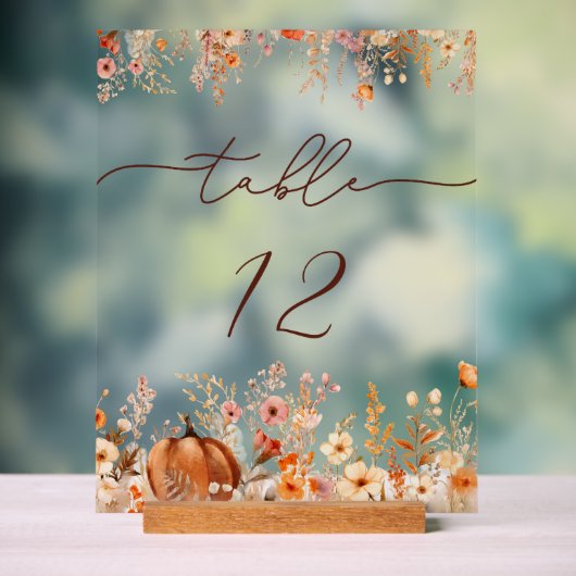 Herbst der Liebe Pumpkin Hochzeit Tischnummer Acrylschild (Neutral)