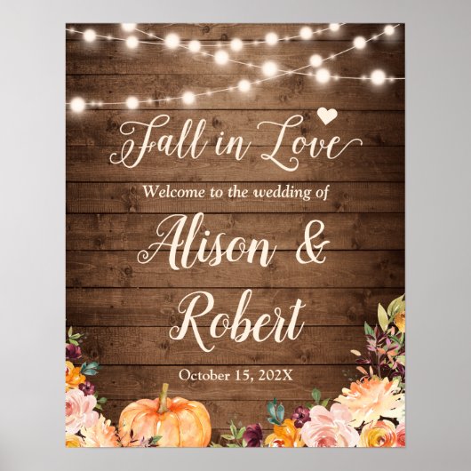 Herbst der Liebe-String-Lichter rustikales Hochzei Poster (Vorne)
