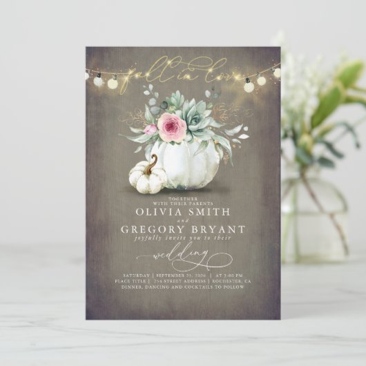 Herbst der Liebe Sukkulenter Kürbis Rustikale Pink Einladung (Stehend Vorderseite)