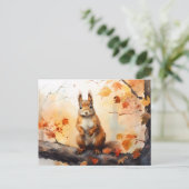 Herbst des NY / Wasserfarbenfrohen Eichhörnchens i Postkarte (Stehend Vorderseite)