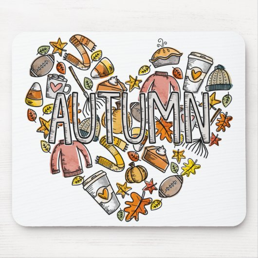 Herbst-Doodle-Herz Mousepad (Vorne)