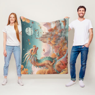 Herbst-Drache-Fluss-Burg-Sternennacht-Text Fleecedecke