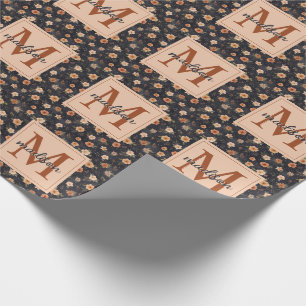 Herbst Dunkle Moody Terrakotta Florale Monogramm N Geschenkpapier