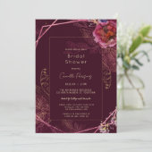 Herbst Dunkler Wein Blumengeschirr Brautparty Einladung (Stehend Vorderseite)