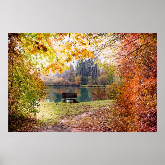 Herbst durch den Park Pond - Herbstlaube Poster (Vorne)