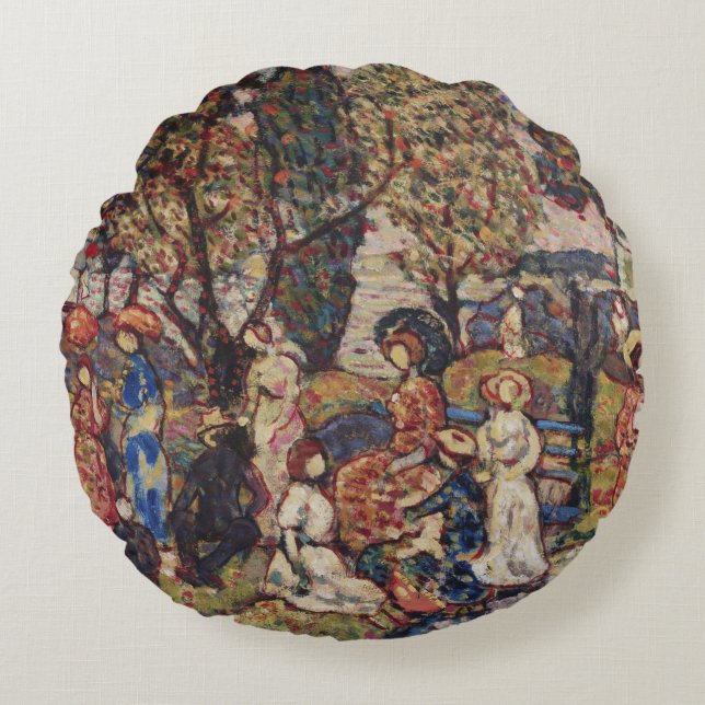 Herbst durch Maurice Prendergast, Vintage Kunst Rundes Kissen (Vorderseite)