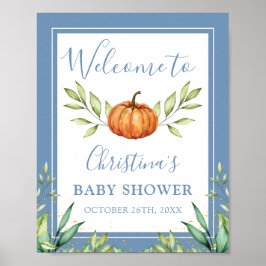 Herbst Dusty Blue Pumpkin Baby Dusche Willkommen Poster