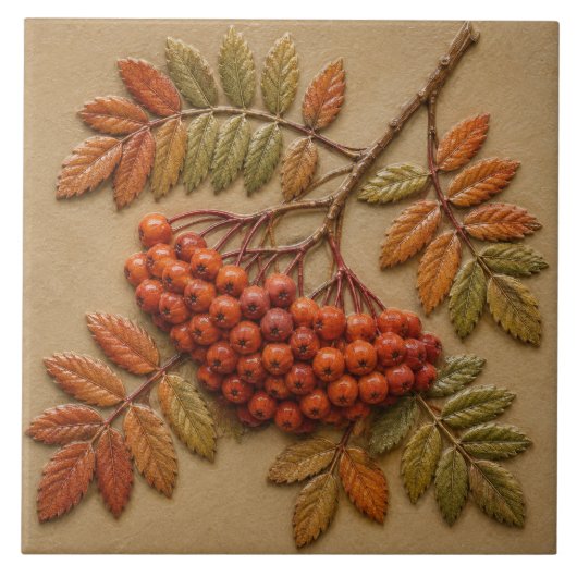Herbst-Ebereschen-Beeren und Blätter Fliese (Vorderseite)