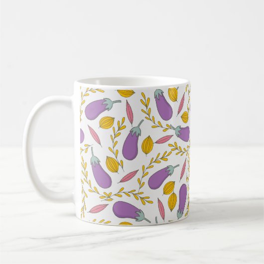 Herbst | Eggplant Gelbes Blattfolienmuster Kaffeetasse (Links)