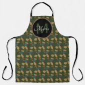 Herbst-Eichel-und-Blatt-Grün-Muster-Monogramm Schürze (Vorderseite)