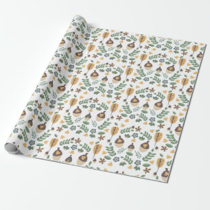 Herbst-Eicheln-Blumen-Grün-Verpackungspapier Geschenkpapier