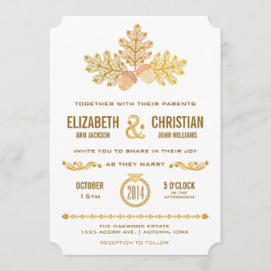 Herbst-Eicheln und Eichenblätter Hochzeitseinladun Einladung
