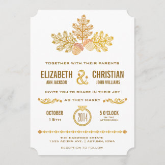 Herbst-Eicheln und Eichenblätter Hochzeitseinladun Einladung