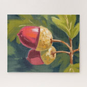 Herbst Eicheln | Wasserfarbe Herbst Rot Grün Puzzle (Horizontal)