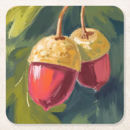 Herbst Eicheln | Wasserfarbe Herbst Rot Grün Rechteckiger Pappuntersetzer