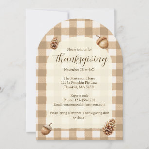 Herbst Eicheln Zapfen Gingham Thanksgiving Bogen Einladung