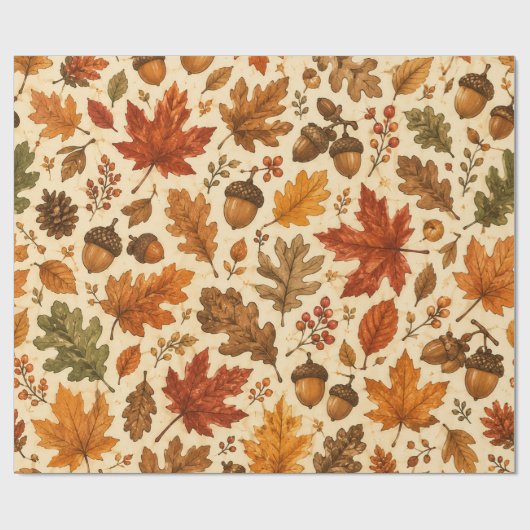 Herbst-Eichen-und-Herbstlaub-nahtloses-Muster Geschenkpapier (Flach)