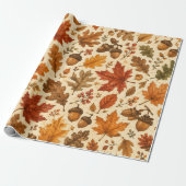 Herbst-Eichen-und-Herbstlaub-nahtloses-Muster Geschenkpapier (Ungerollt)