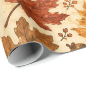 Herbst-Eichen-und-Herbstlaub-nahtloses-Muster Geschenkpapier (Rolleneckpunkt)