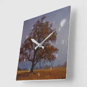 Herbst Eichenbaum und Mondfantasy Surreal Quadratische Wanduhr (Winkel)
