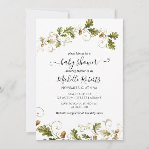Herbst-Eichenblatt-Eichel-Aquarell-Baby-Party Einladung
