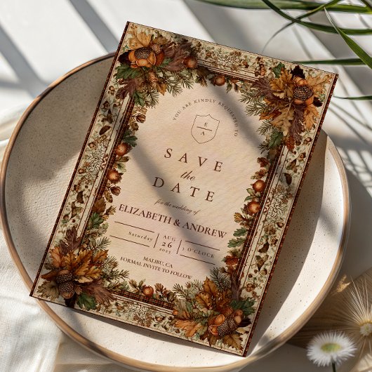 Herbst-Eichenblatt-Hochzeit Save The Date
