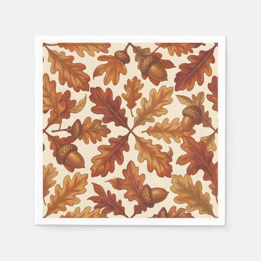 Herbst-Eichenblätter Eicheln Braun Nahtloser Herbs Serviette (Vorderseite)