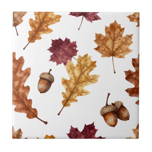 Herbst-Eichenlaub-Ahorn-Wasserfarben-Muster Fliese (Vorderseite)
