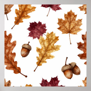 Herbst-Eichenlaub-Ahorn-Wasserfarben-Muster Poster