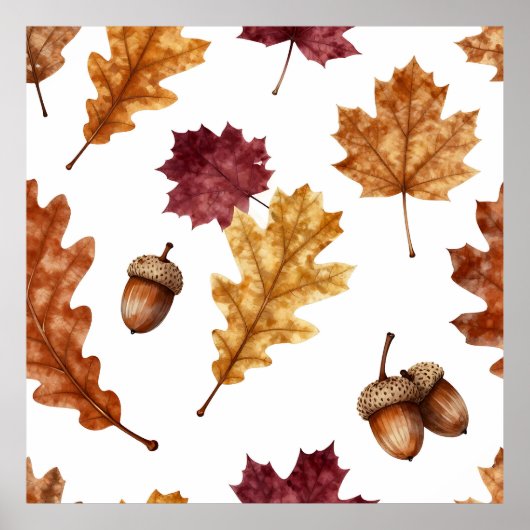 Herbst-Eichenlaub-Ahorn-Wasserfarben-Muster Poster (Vorne)