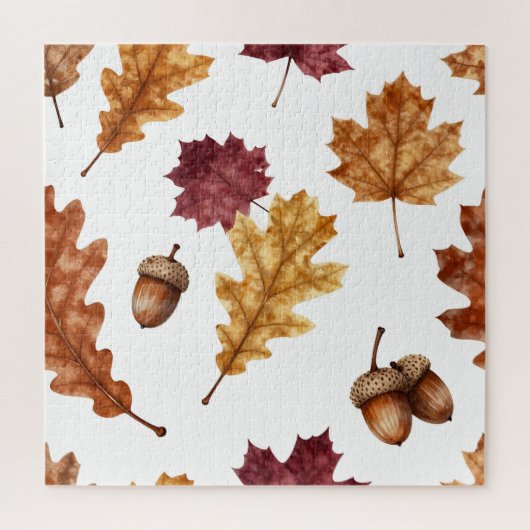 Herbst-Eichenlaub-Ahorn-Wasserfarben-Muster Puzzle (Vertikal)