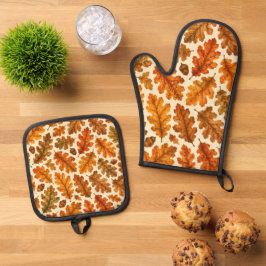 Herbst-Eichenlaub-Muster | Gemütliche Naturästheti Ofenhandschuh & Topflappen-Set
