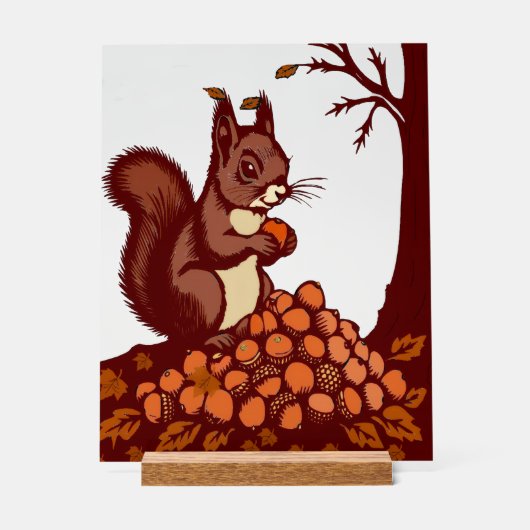 Herbst-Eichhörnchen-Acryl-Schild - Schreibtisch-De Acrylschild (Vorderseite)
