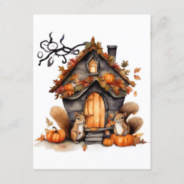 Herbst Eichhörnchen AI Wasserfarbe Postkarte