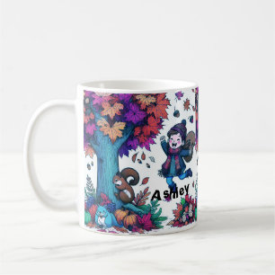 Herbst Eichhörnchen Kind Blatt Aquarell Kaffeetasse