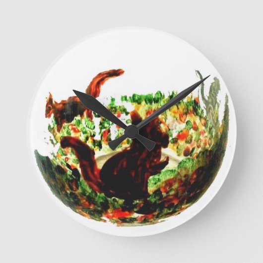 Herbst-Eichhörnchen Runde Wanduhr (Vorderseite)