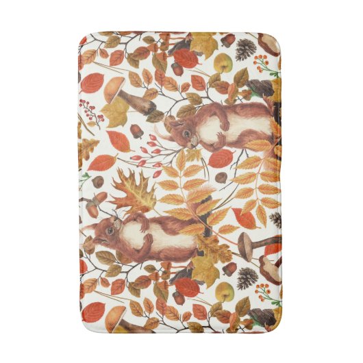 Herbst-Eichhörnchen und Herbstflora auf Weiß Badematte (Vorderseite Vertikal)