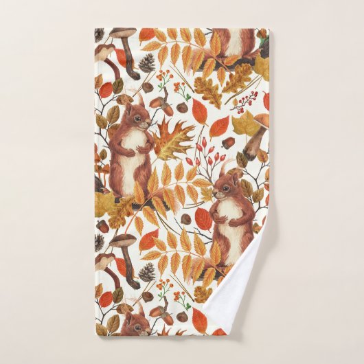 Herbst-Eichhörnchen und Herbstflora auf Weiß Badhandtuch Set (Handtuch)