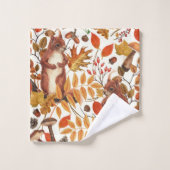 Herbst-Eichhörnchen und Herbstflora auf Weiß Badhandtuch Set (Waschlappen)
