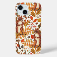 Herbst-Eichhörnchen und Herbstflora auf Weiß
