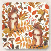Herbst-Eichhörnchen und Herbstflora auf Weiß Getränkeuntersetzer (Vorderseite)