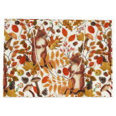 Herbst-Eichhörnchen und Herbstflora auf Weiß Große Geschenktüte (Rückseite)