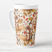 Herbst-Eichhörnchen und Herbstflora auf Weiß Milchtasse (Linke Ecke)