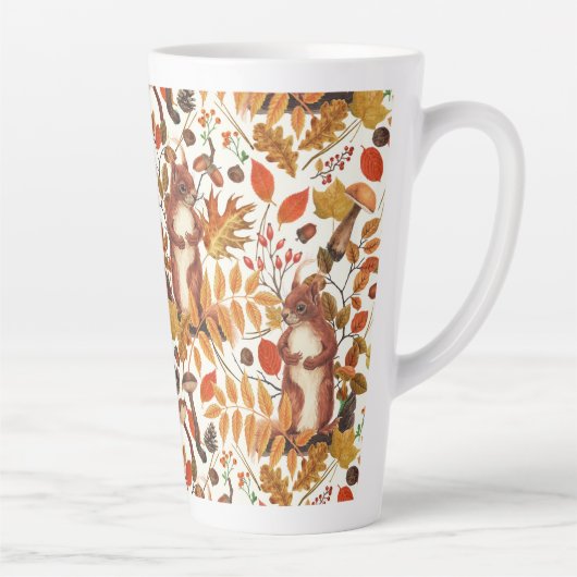 Herbst-Eichhörnchen und Herbstflora auf Weiß Milchtasse (Rechts)