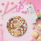 Herbst-Eichhörnchen und Herbstflora auf Weiß Pappteller (Party)