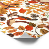 Herbst-Eichhörnchen und Herbstflora auf Weiß Poster (Ecke)
